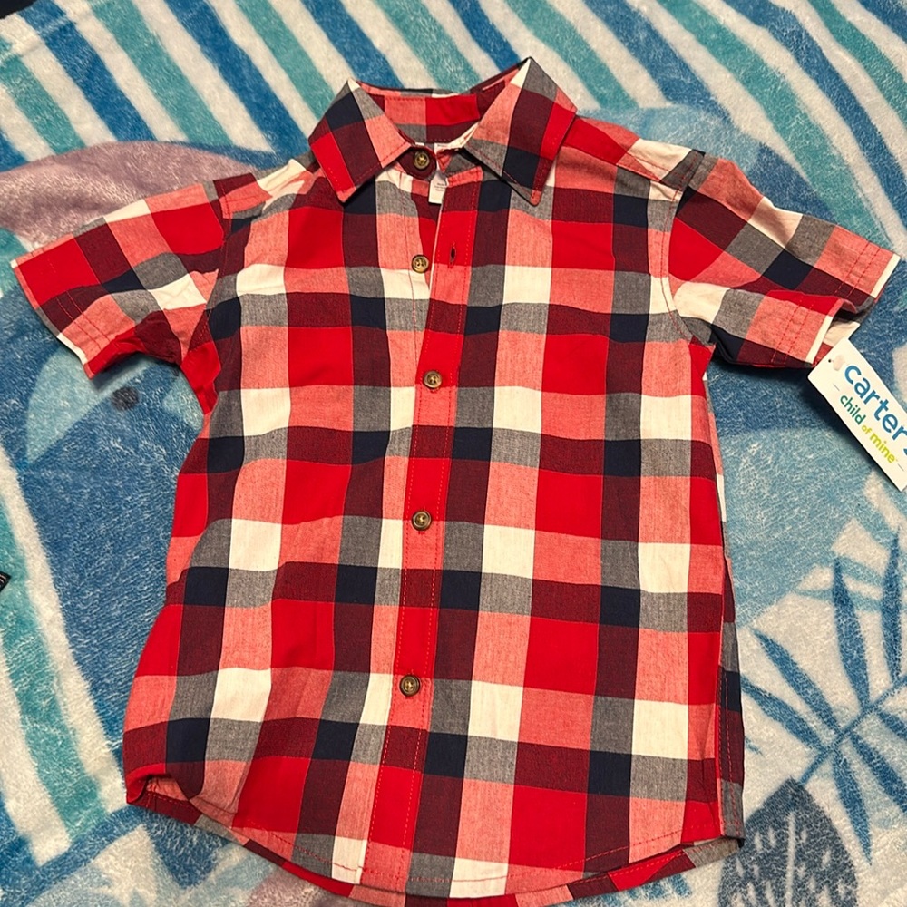 New Carters toddler 2T red black white boys bottom down flannel.